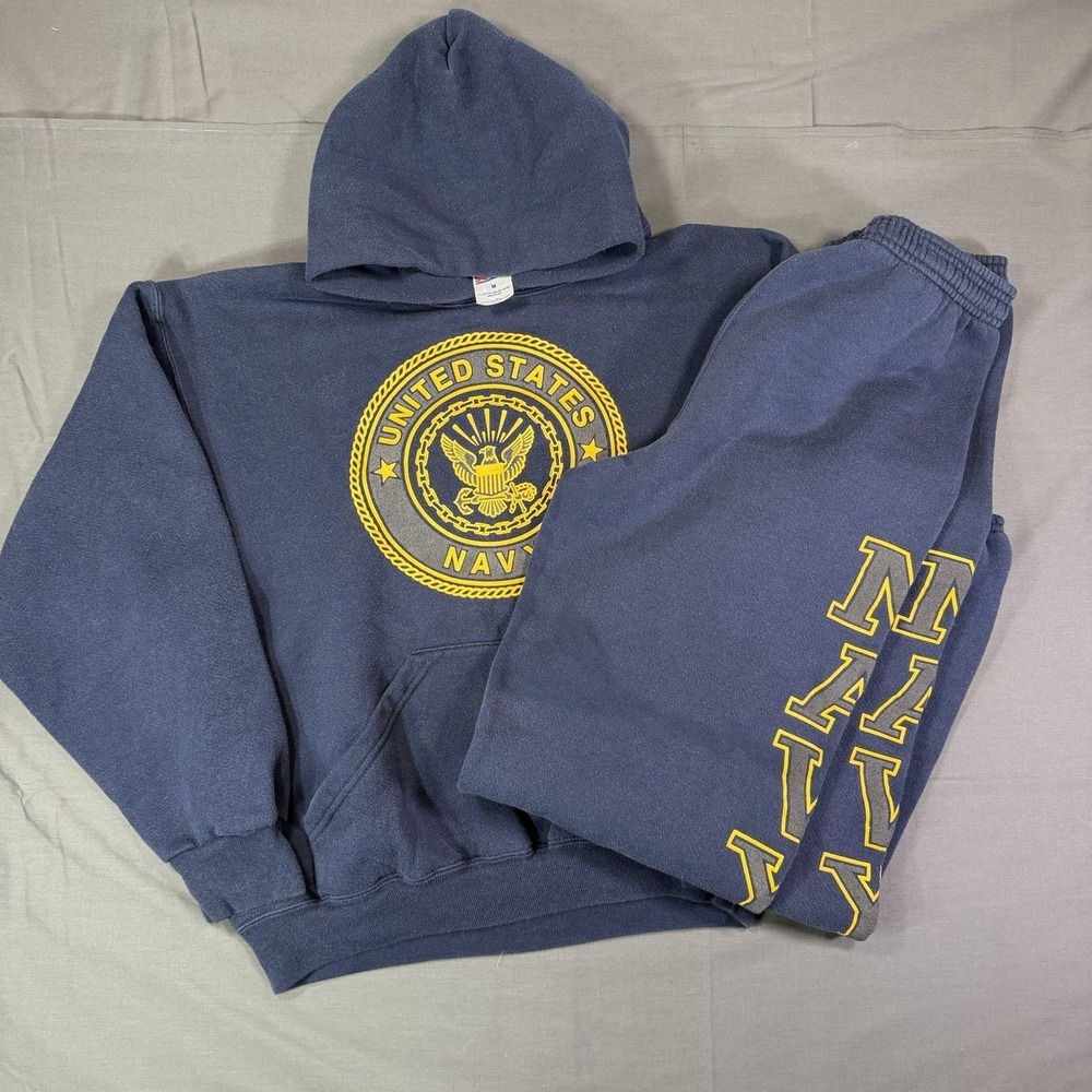 Vintage Soffe US Navy Hoodie and Sweatpants Set Mens Medium Blue Made in USA